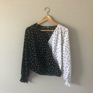 Half Polka Dot Wrap Top